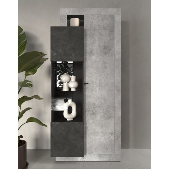 Felton Wooden Display Cabinet 2 Doors In Concrete Lead Grey