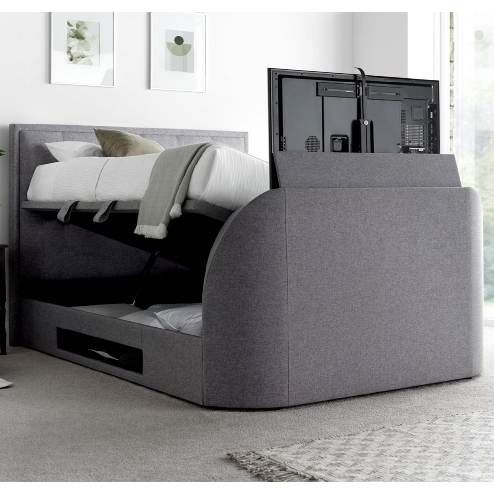 Felton Fabric Ottoman Storage Double TV Bed In Grey