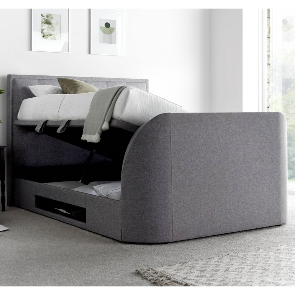 Felton Fabric Ottoman Storage Double TV Bed In Grey