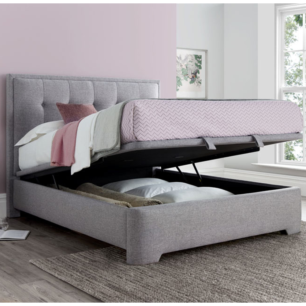 Felton Fabric Ottoman Storage King Size Bed In Grey