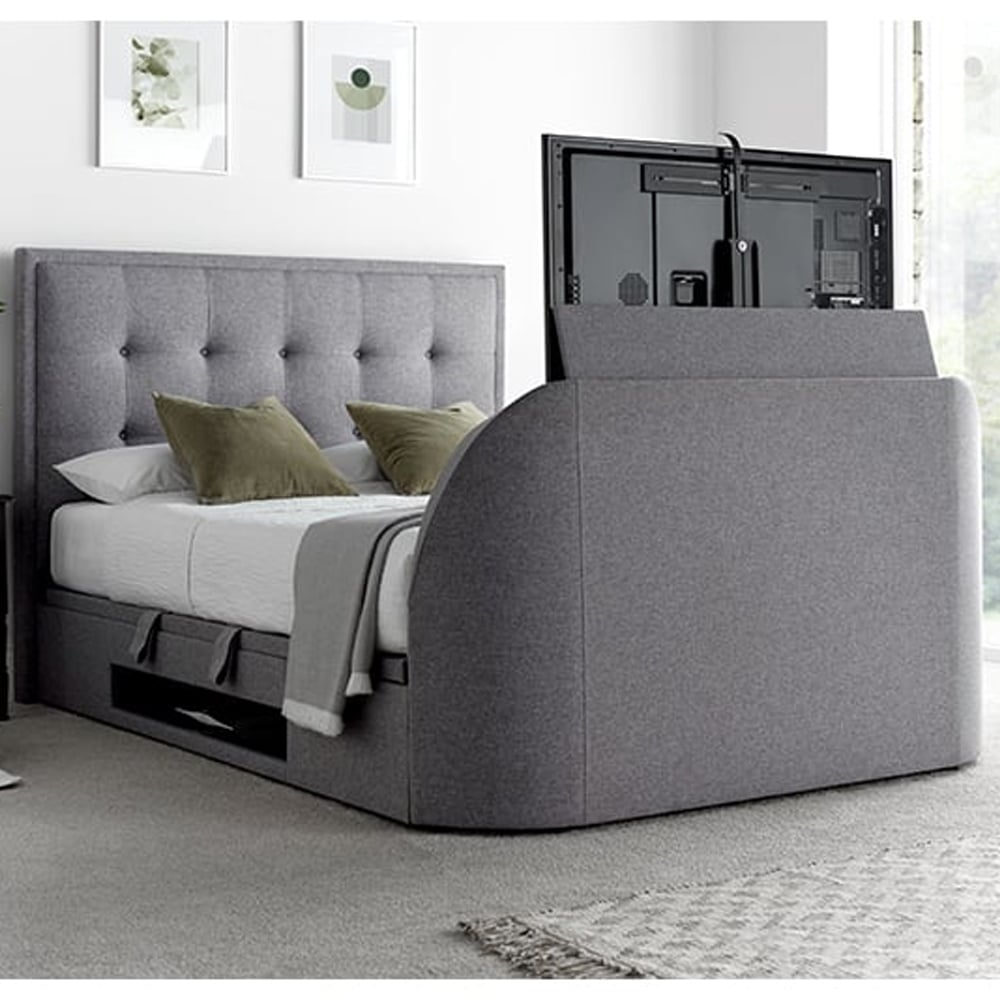 Felton Fabric Ottoman Storage King Size TV Bed In Grey