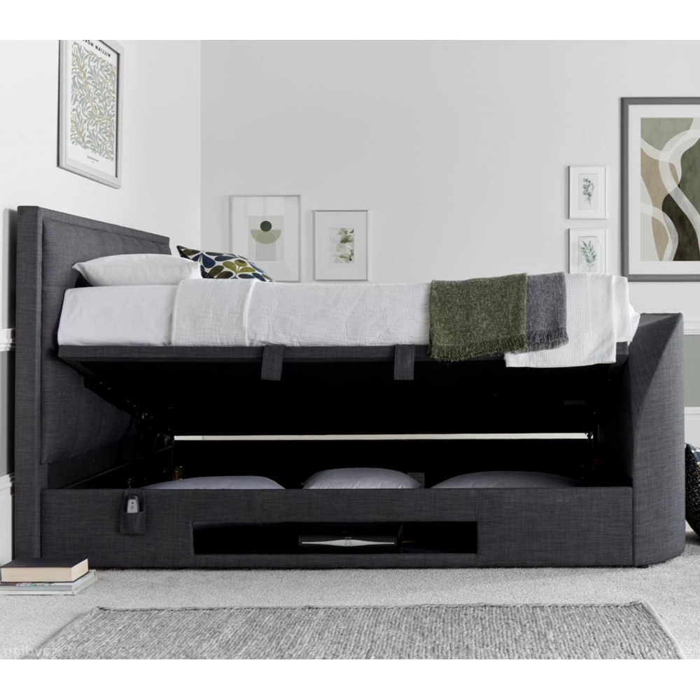 Felton Fabric Ottoman Storage King Size TV Bed In Slate