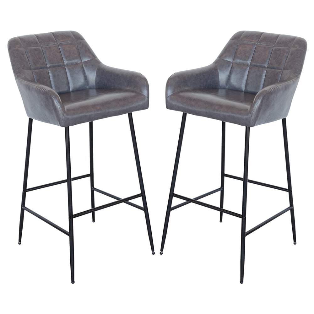 Felton Grey PU Leather Bar Stools In Pair