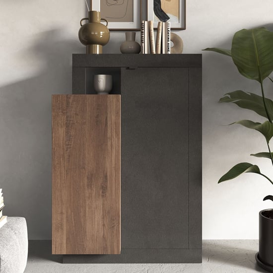Product photograph of Felton Wooden Highboard 2 Doors In Lava Mercury Oak from Furniture in Fashion