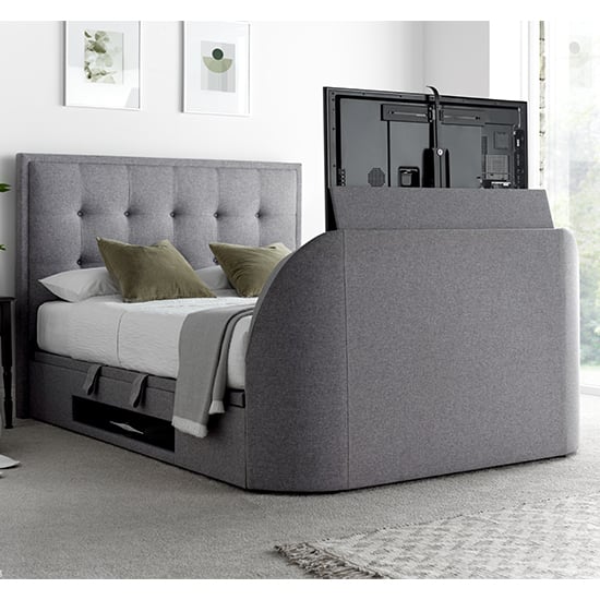 Product photograph of Felton Ottoman Marbella Fabric Double Tv Bed In Grey from Furniture in Fashion