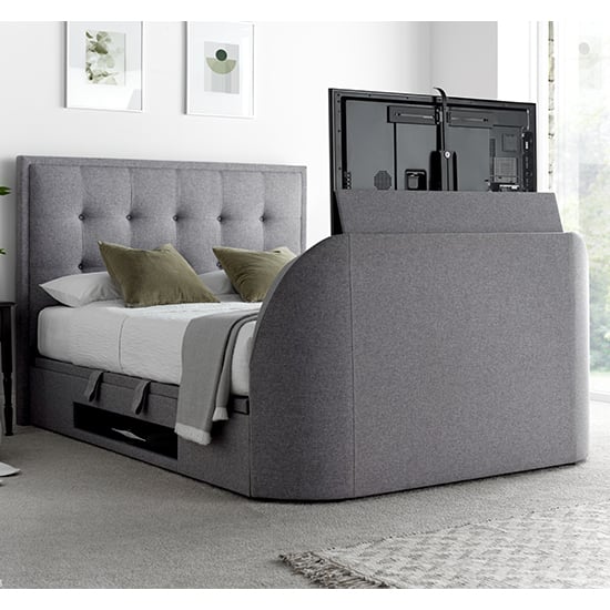 Product photograph of Felton Ottoman Marbella Fabric King Size Tv Bed In Grey from Furniture in Fashion