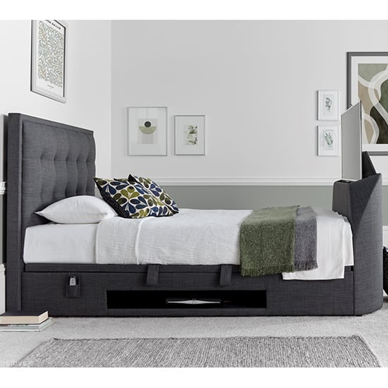 Product photograph of Felton Ottoman Pendle Fabric Double Tv Bed In Slate from Furniture in Fashion