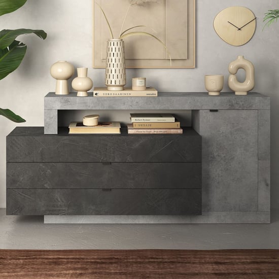 Product photograph of Felton Sideboard 1 Doors 3 Drawers In Concrete Lead Grey from Furniture in Fashion