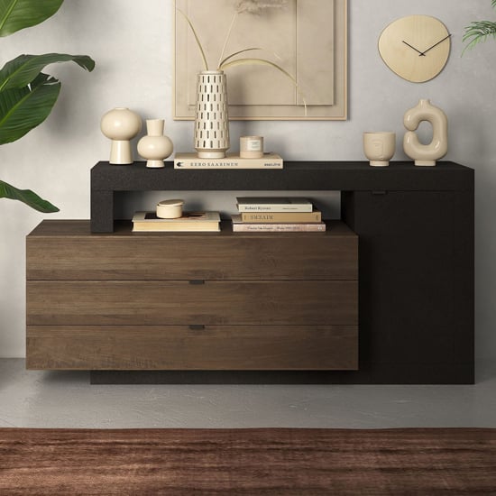Product photograph of Felton Wooden Sideboard 1 Doors 3 Drawers In Lava Mercury Oak from Furniture in Fashion
