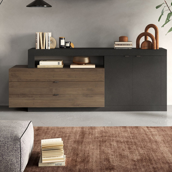 Product photograph of Felton Wooden Sideboard 2 Doors 3 Drawers In Lava Mercury Oak from Furniture in Fashion