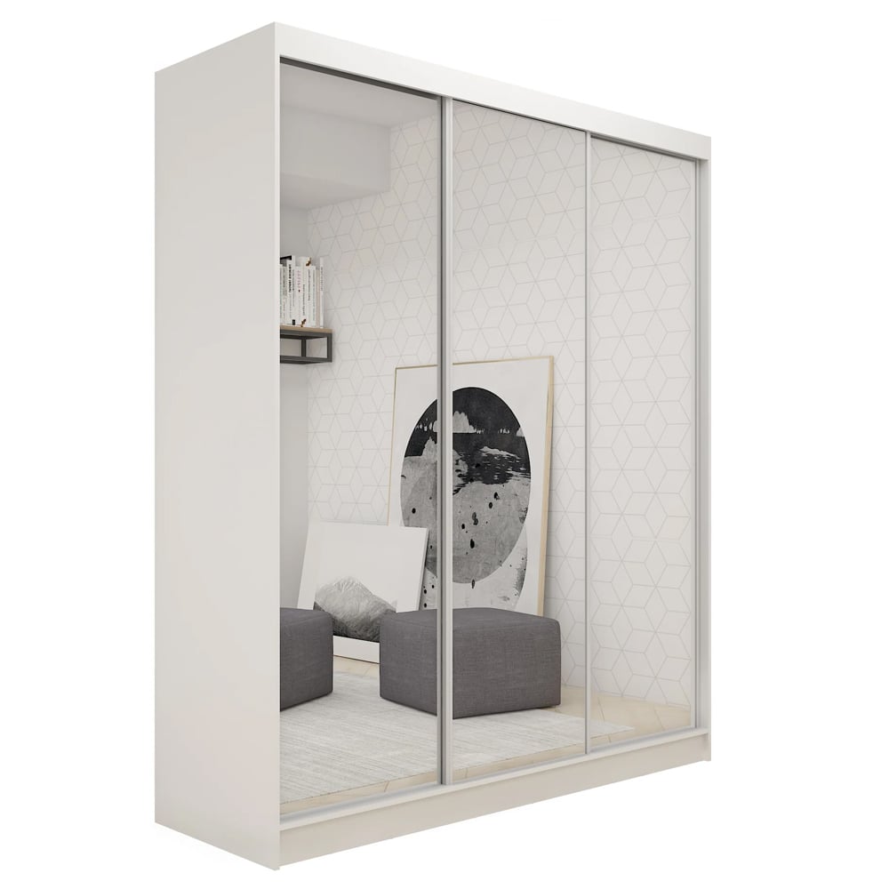 Felton Small Mirrored Wardrobe With 3 Sliding Doors In White