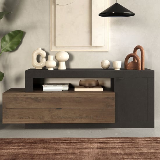 Product photograph of Felton Wooden Tv Stand 1 Door 2 Drawers In Lava Mercury Oak from Furniture in Fashion