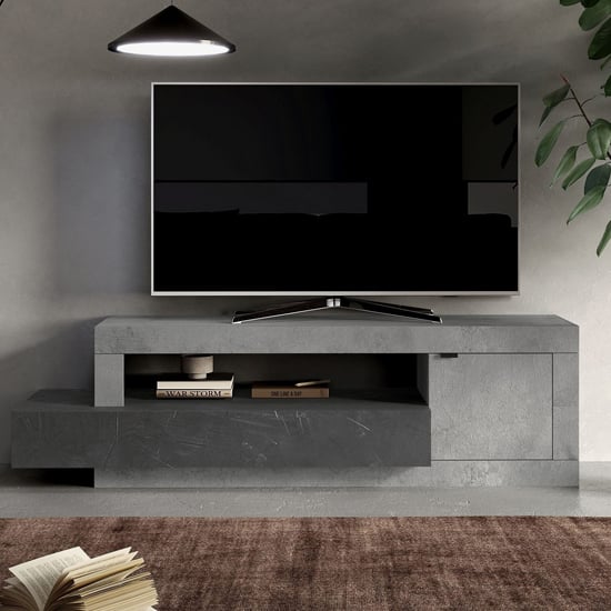 Product photograph of Felton Wooden Tv Stand 1 Door 1 Drawer In Concrete Lead Grey from Furniture in Fashion