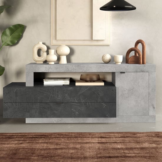Product photograph of Felton Wooden Tv Stand 1 Door 2 Drawers In Concrete Lead Grey from Furniture in Fashion