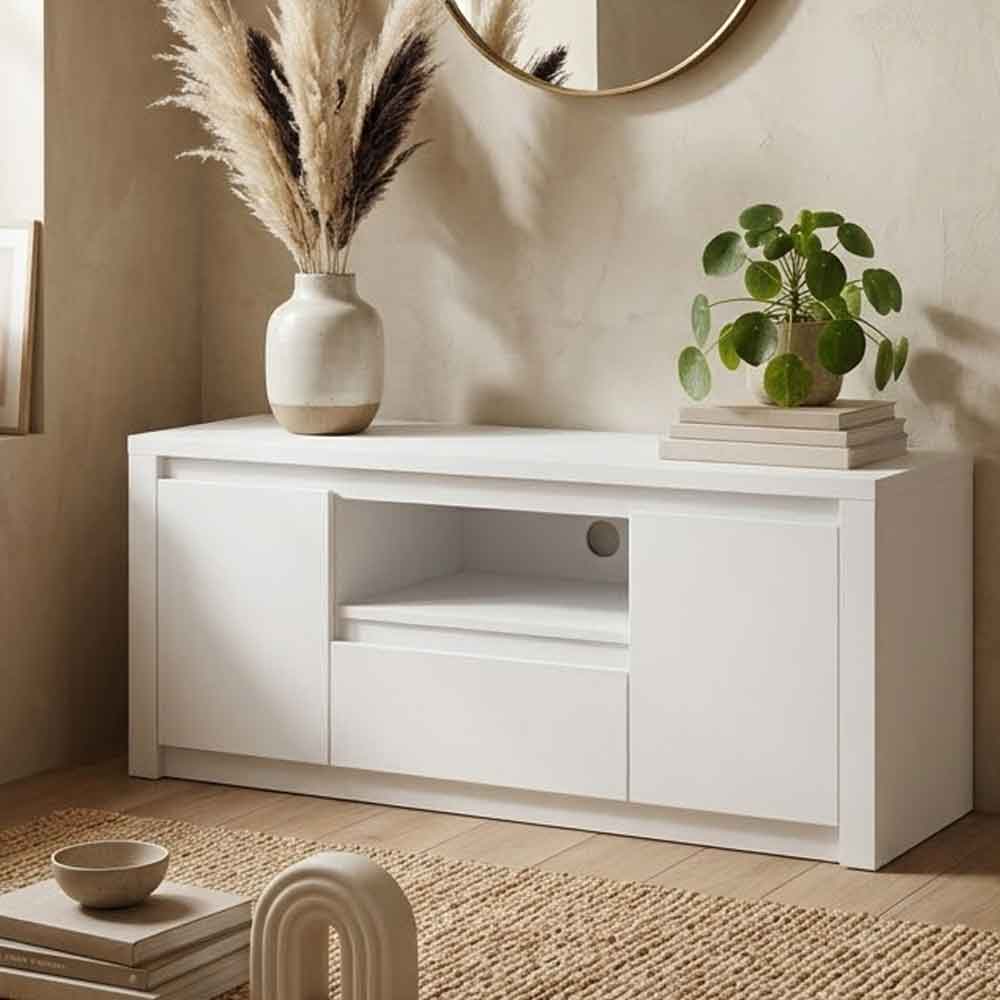 Felton Wooden TV Stand with 2 Doors 1 Drawer in White