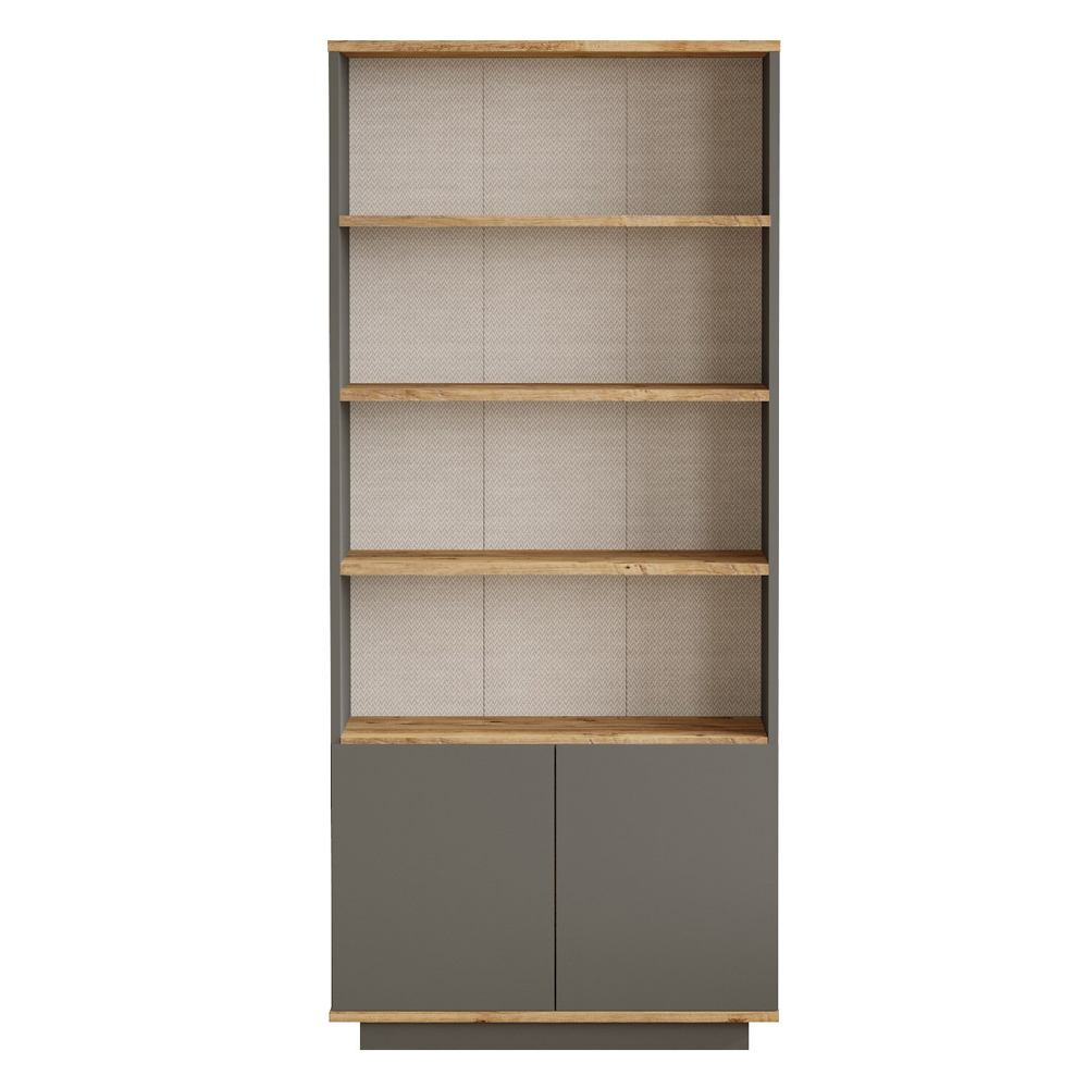 Felyn Wooden Bookcase with 2 Doors 4 Shelves in Atlantic Pine and Anthracite