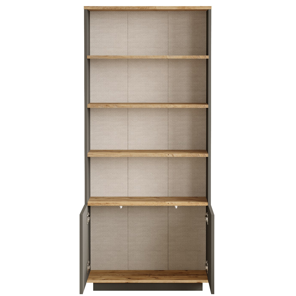 Felyn Wooden Bookcase with 2 Doors 4 Shelves in Atlantic Pine and Anthracite