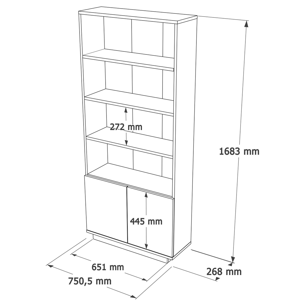 Felyn Wooden Bookcase with 2 Doors 4 Shelves in Atlantic Pine and Anthracite