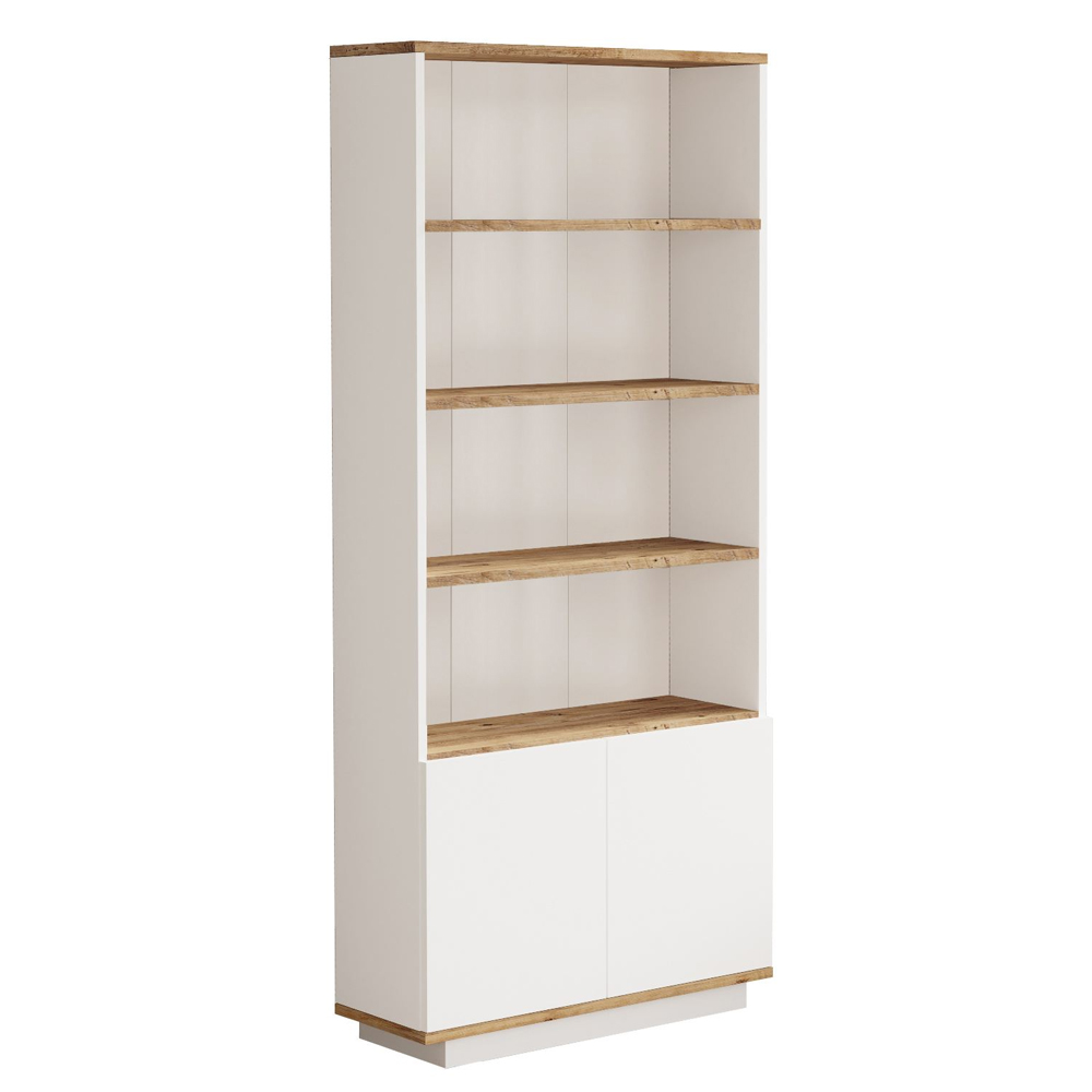 Felyn Wooden Bookcase with 2 Doors 4 Shelves in Atlantic Pine and White