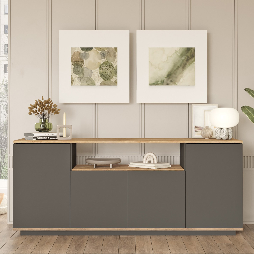 Felyn Wooden Sideboard with 4 Doors in Atlantic Pine and Anthracite
