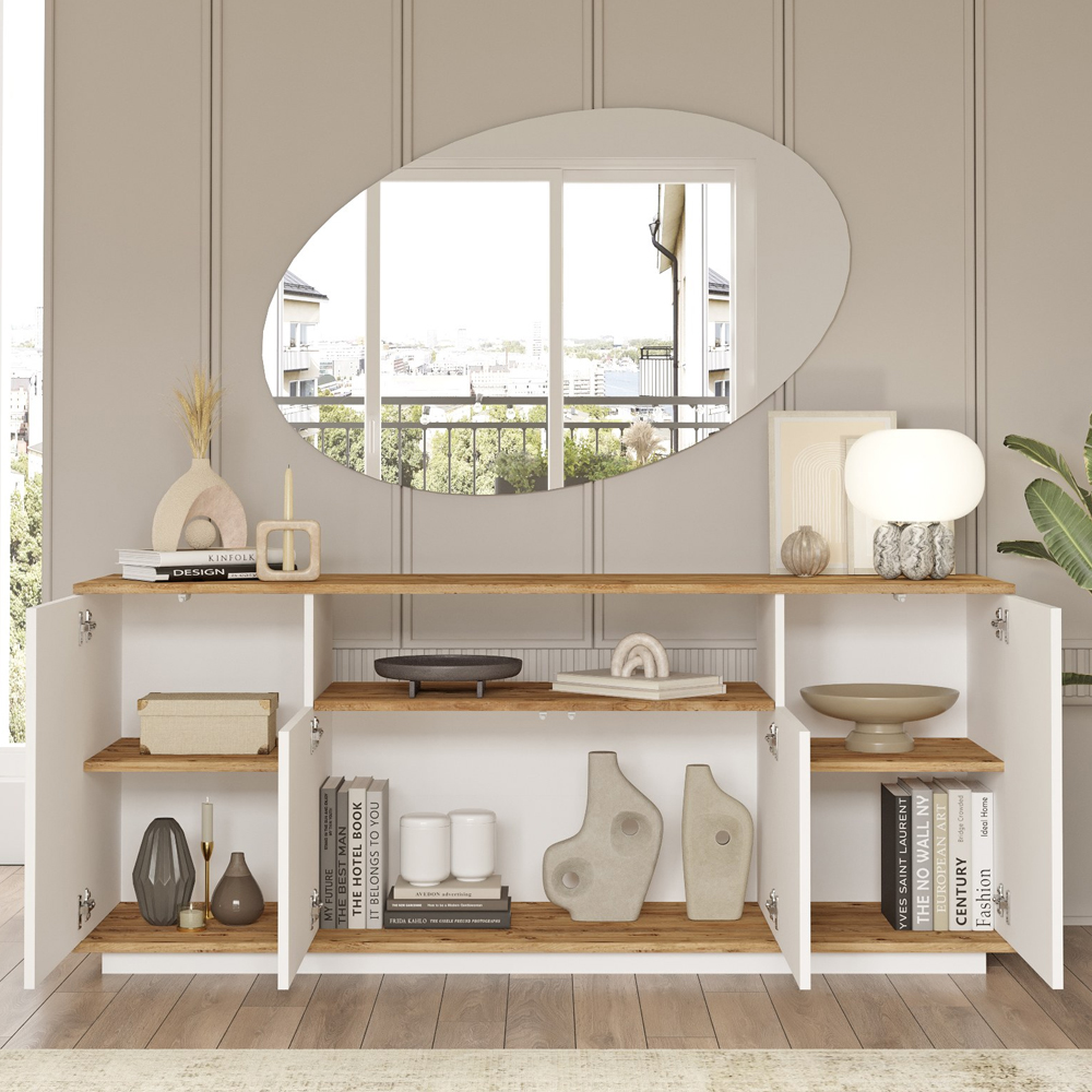 Felyn Wooden Sideboard with 4 Doors in Atlantic Pine and White