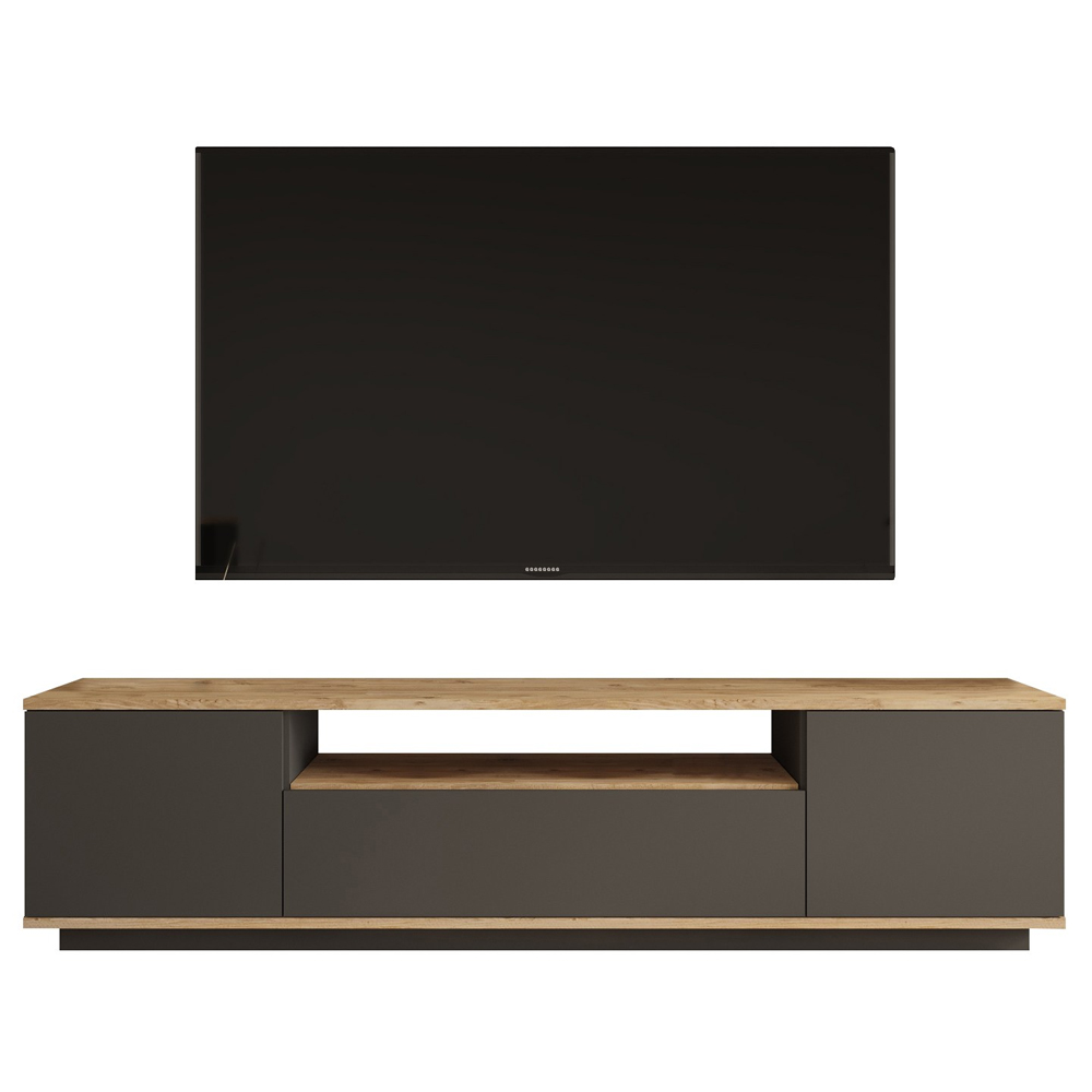 Felyn Wooden TV Stand with 3 Flap Doors in Atlantic Pine and Anthracite