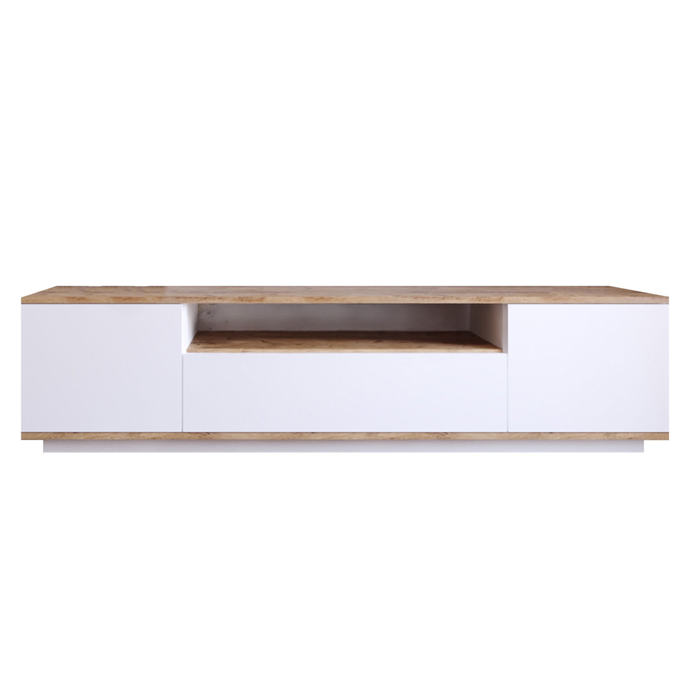 Felyn Wooden TV Stand with 3 Flap Doors in Atlantic Pine and White