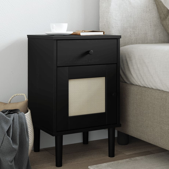 Product photograph of Fenland Wooden Bedside Cabinet With 1 Door 1 Drawer In Black from Furniture in Fashion