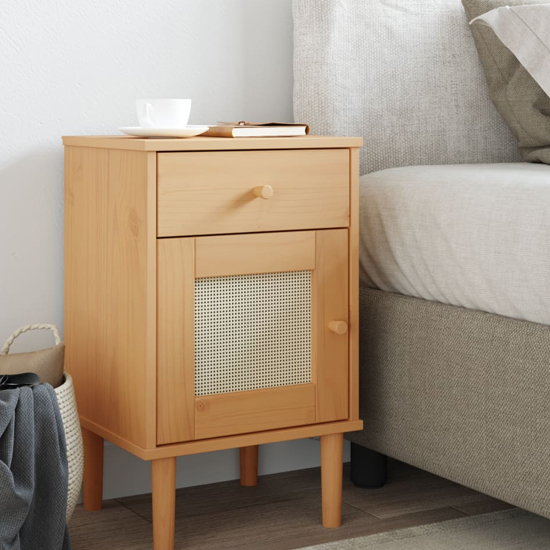Product photograph of Fenland Wooden Bedside Cabinet With 1 Door 1 Drawer In Brown from Furniture in Fashion
