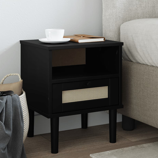 Product photograph of Fenland Wooden Bedside Cabinet With 1 Door In Black from Furniture in Fashion
