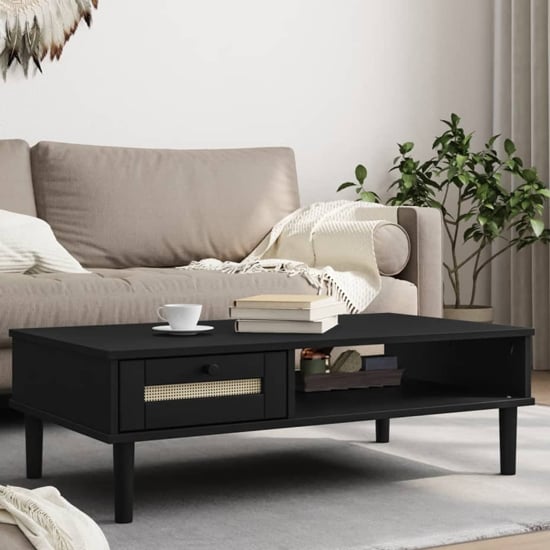 Read more about Fenland wooden coffee table with 1 drawer in black