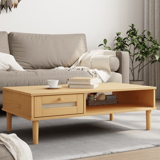 Read more about Fenland wooden coffee table with 1 drawer in brown