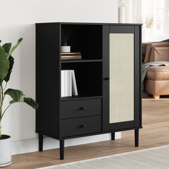 Product photograph of Fenland Wooden Highboard With 1 Door 2 Drawers In Black from Furniture in Fashion