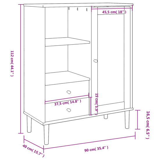 Fenland Wooden Highboard With 1 Door 2 Drawers In White