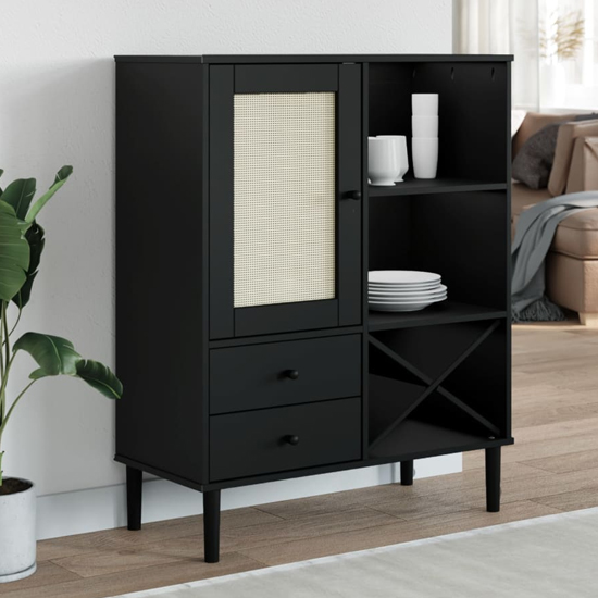 Read more about Fenland wooden highboard with 1 door and 2 drawers in black