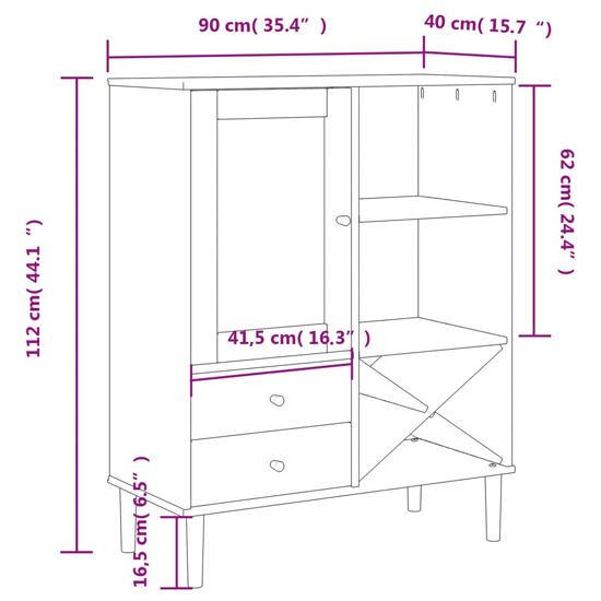 Fenland Wooden Highboard With 1 Door And 2 Drawers In Black