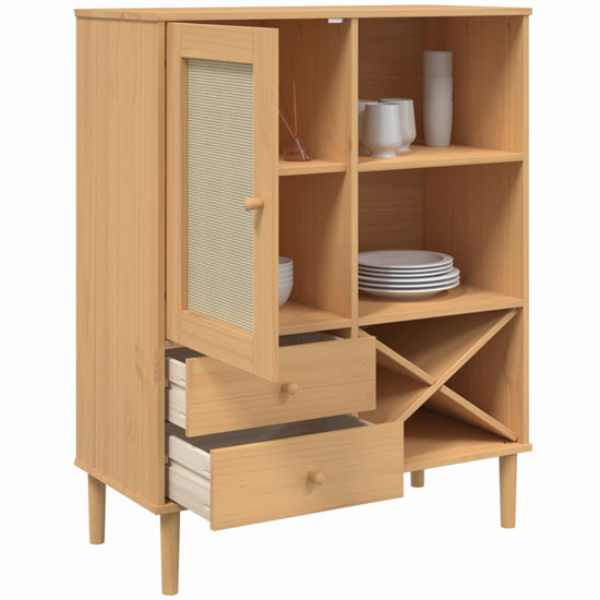 Fenland Wooden Highboard With 1 Door And 2 Drawers In Brown