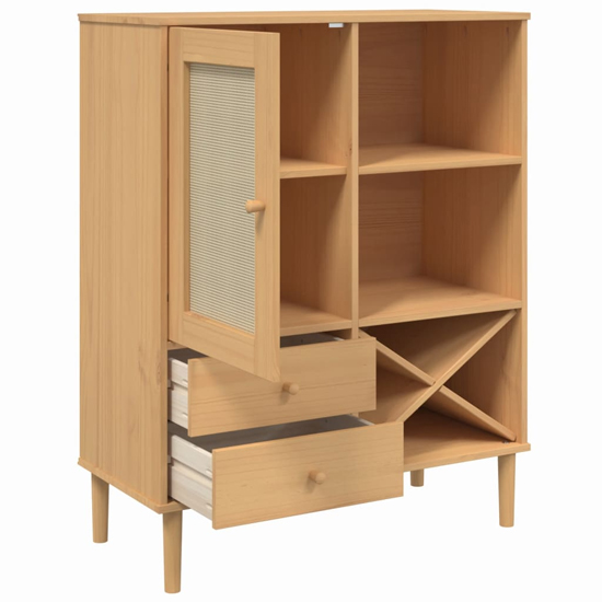 Fenland Wooden Highboard With 1 Door And 2 Drawers In Brown