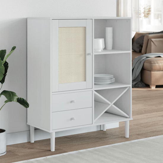Read more about Fenland wooden highboard with 1 door and 2 drawers in white
