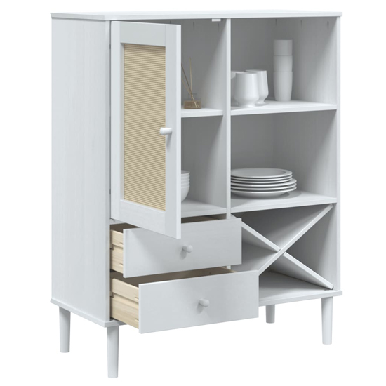 Fenland Wooden Highboard With 1 Door And 2 Drawers In White