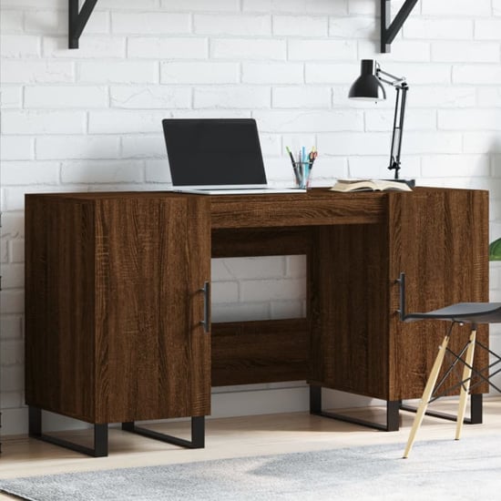 Product photograph of Fenland Wooden Laptop Desk With 2 Doors In Brown Oak from Furniture in Fashion