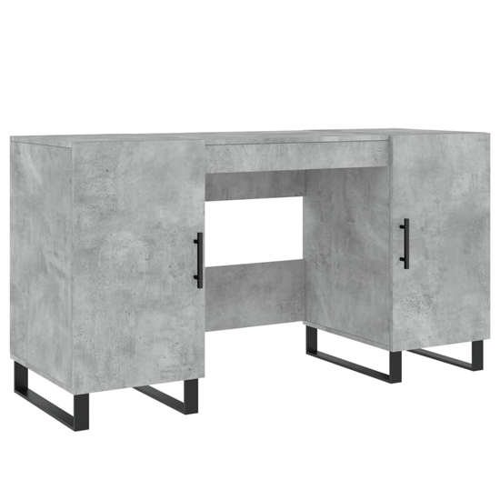 Fenland Wooden Laptop Desk With 2 Doors In Concrete Grey