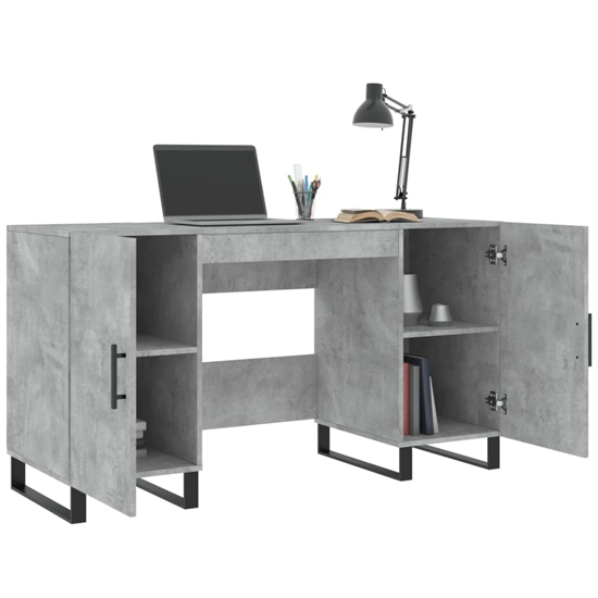 Fenland Wooden Laptop Desk With 2 Doors In Concrete Grey