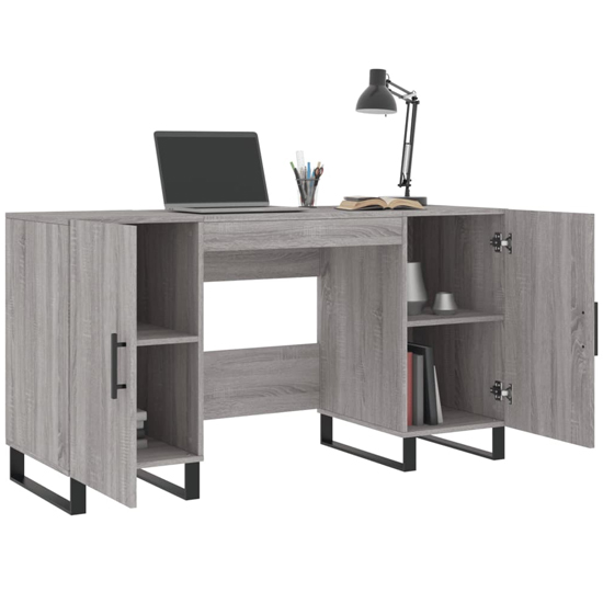 Fenland Wooden Laptop Desk With 2 Doors In Grey Sonoma