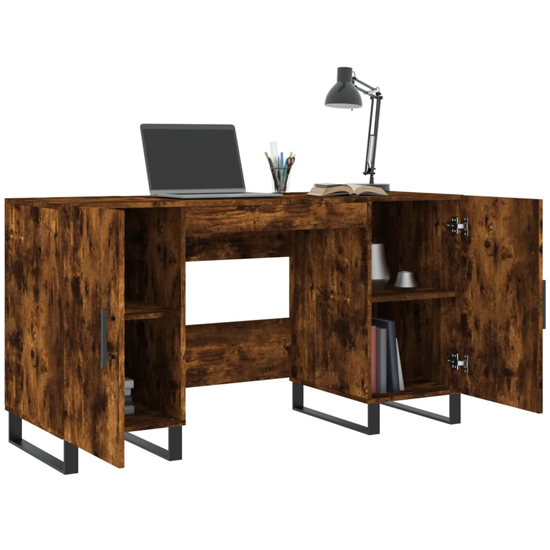 Fenland Wooden Laptop Desk With 2 Doors In Smoked Oak