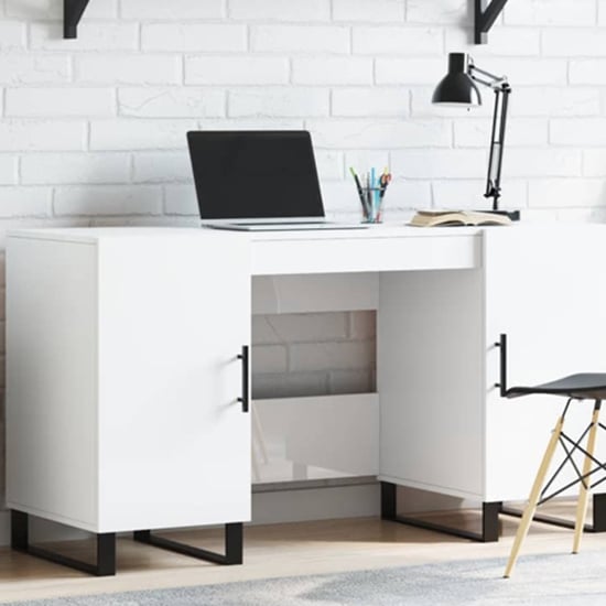 Read more about Fenland wooden laptop desk with 2 doors in white