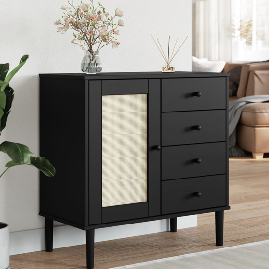 Read more about Fenland wooden sideboard with 1 door 4 drawers in black