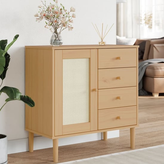 Read more about Fenland wooden sideboard with 1 door 4 drawers in brown