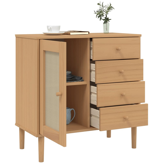 Fenland Wooden Sideboard With 1 Door 4 Drawers In Brown