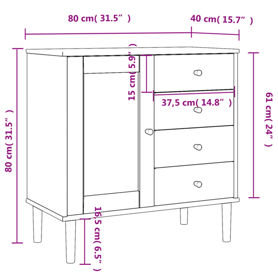 Fenland Wooden Sideboard With 1 Door 4 Drawers In Brown